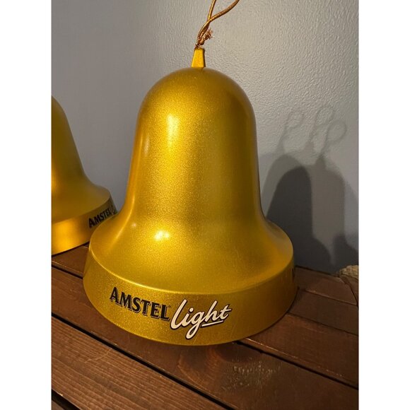 Vintage Amstel Light Metallic Gold Giant Plastic Bell Ornament Set of 2 RARE - Picture 4 of 9